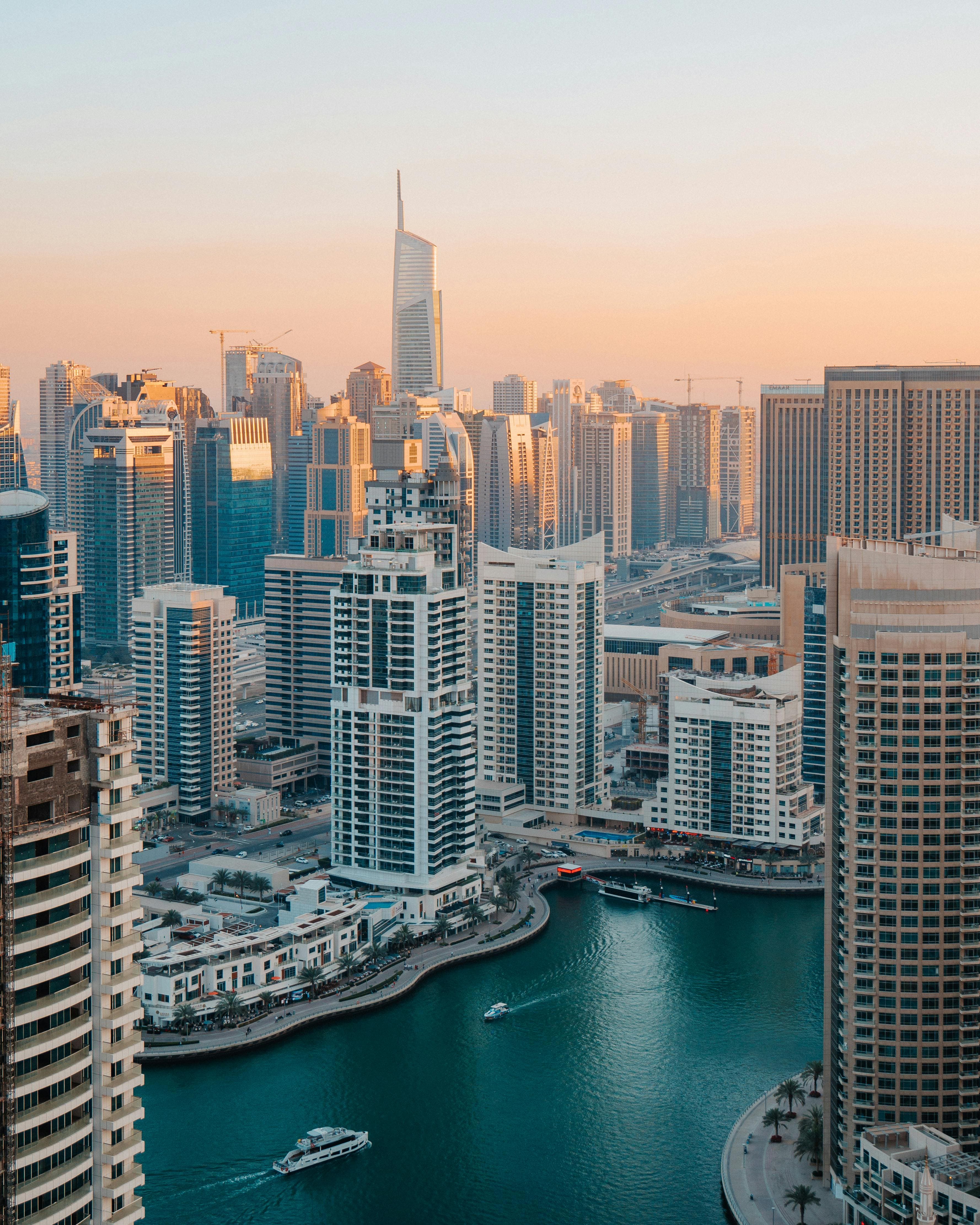 Dubai creek view with high-rise buildings